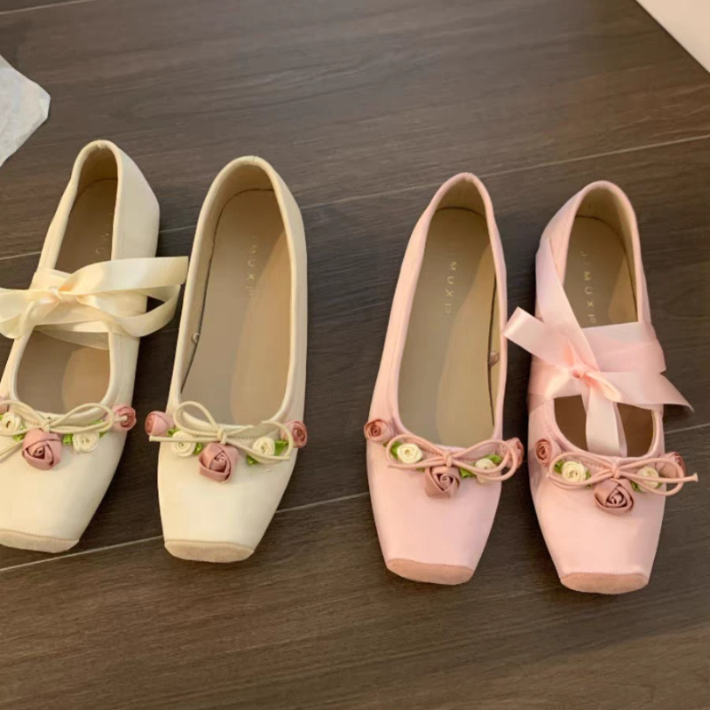 Embroidery Lace - Women Flats Bow Marie Janes Shoes