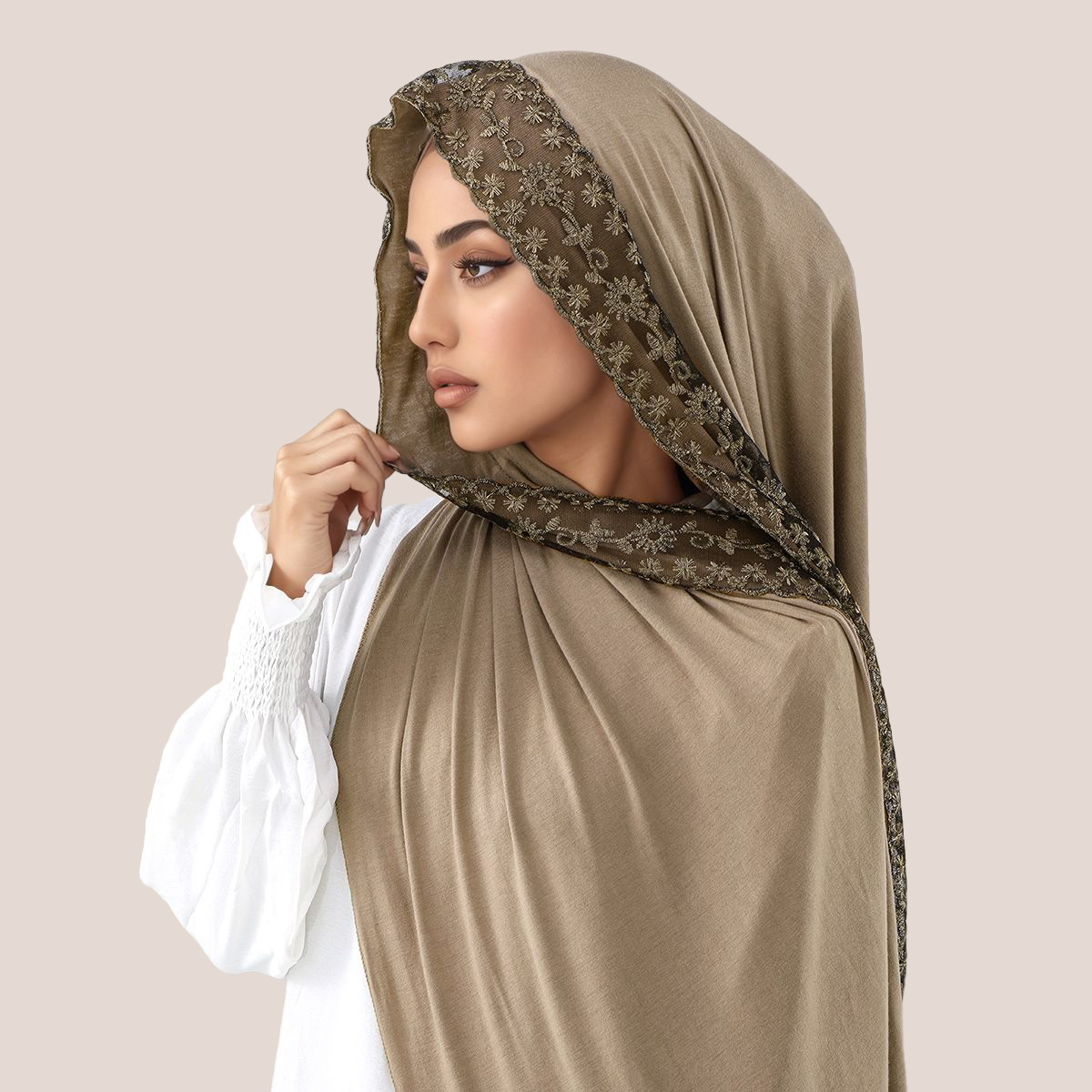 Embroidery Lace - Lace Embroidery Cotton Jersey Muslim Hijab