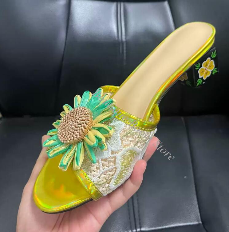 Embroidery Flower - Bright Sunflower Floral Embroidery Lace Slipper