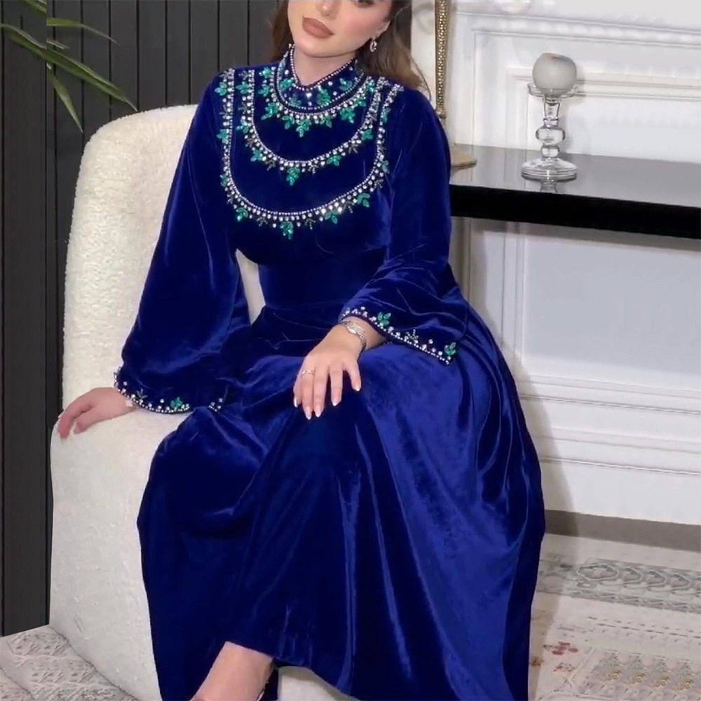 Embroidery Arabic - Arabic Muslim Dress Elegant Autumn/winter Velvet