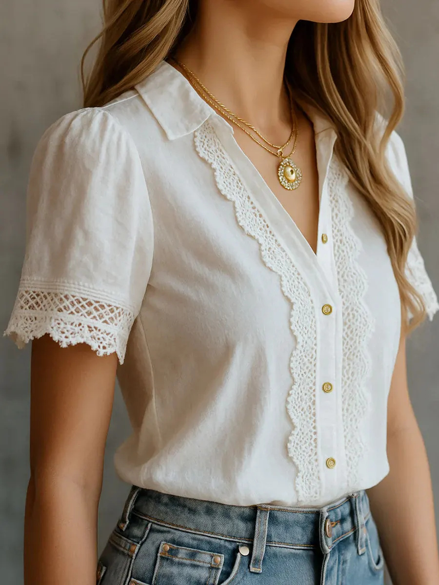 Embroidery Class - Elegant Women's Shirts Casual Solid Color