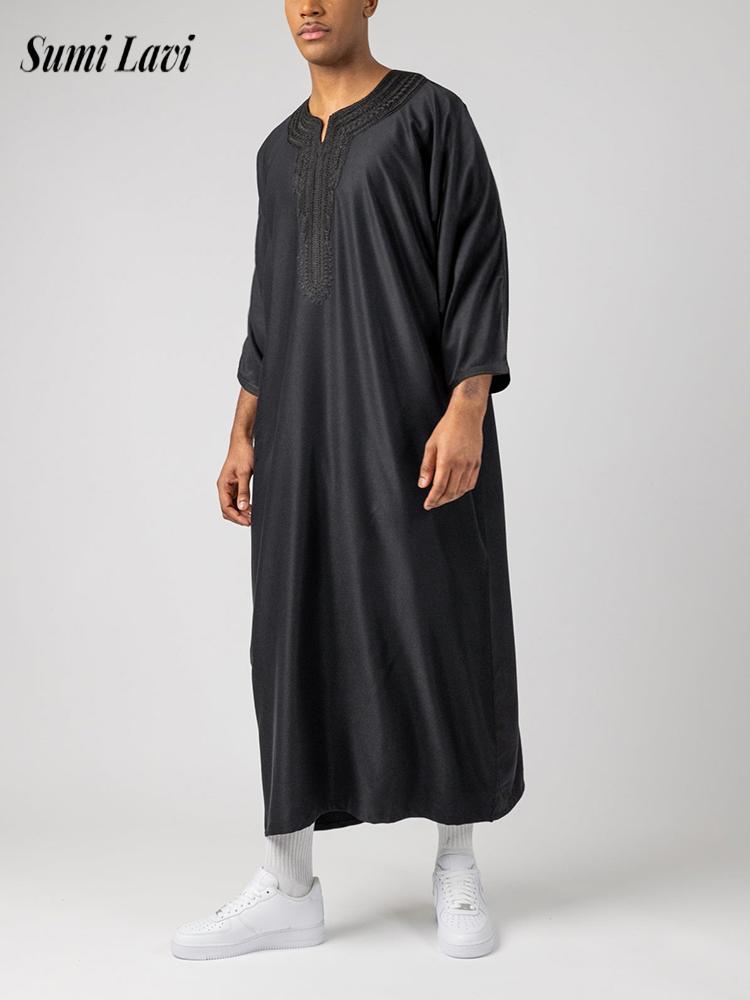 Embroidery Arabic - Summer Kaftan Muslim Mens Half Sleeve