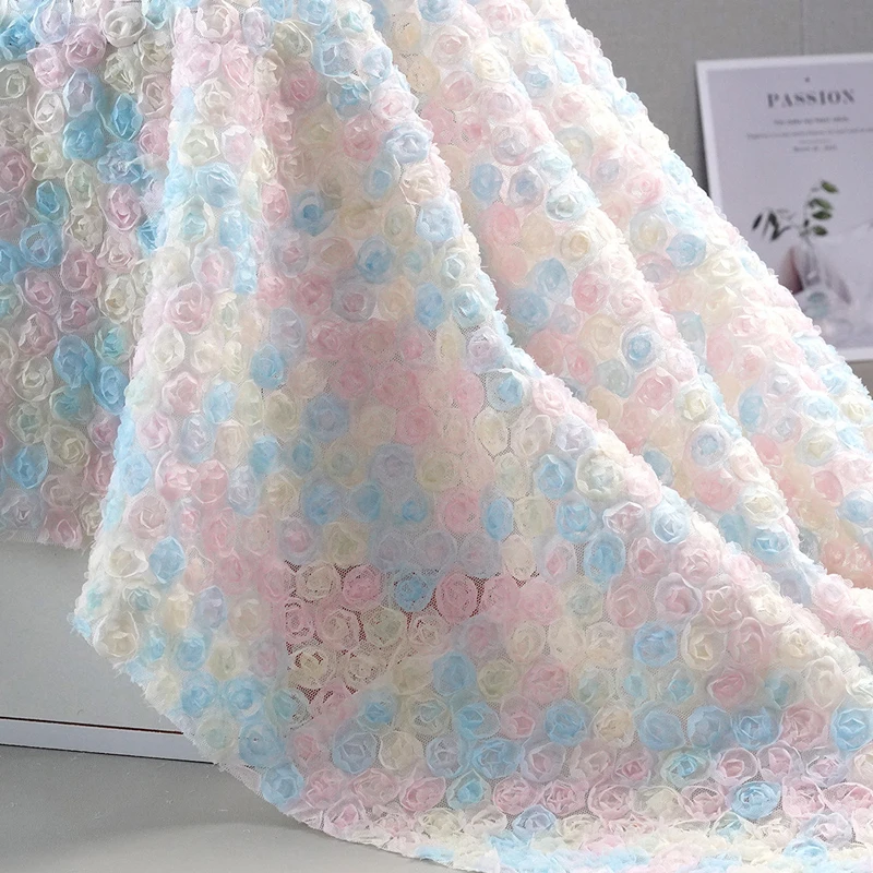 Embroidery Rose - Colorful 3D Floral Embroidery Ribbon Fabric
