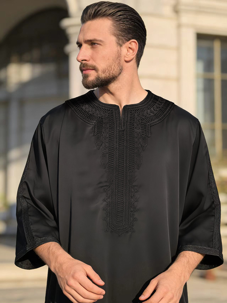 Summer Kaftan Muslim Mens Half - đánh giá và giá Embroidery Arabic