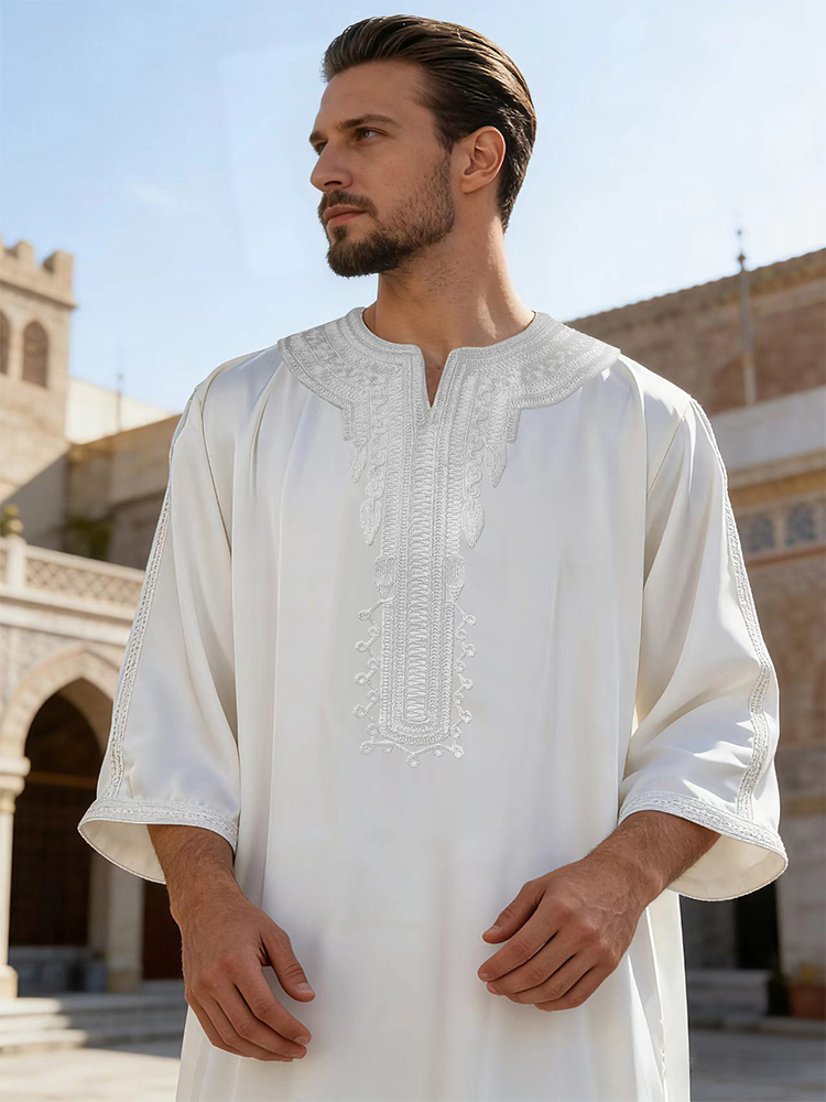 Summer Kaftan Muslim Mens Half - đánh giá và giá Embroidery Arabic