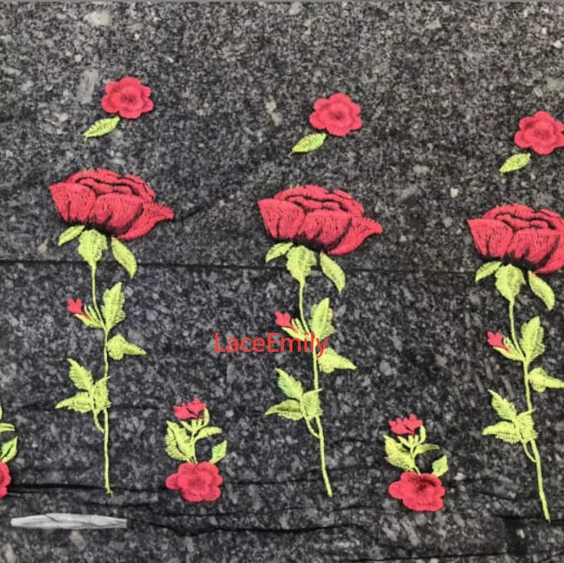 Red Rose Lace Fabric flower em - đánh giá và giá Embroidery Rose
